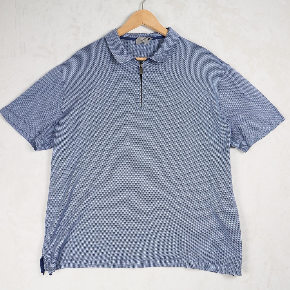 Canali Heathered Blue Half-Zip Polo